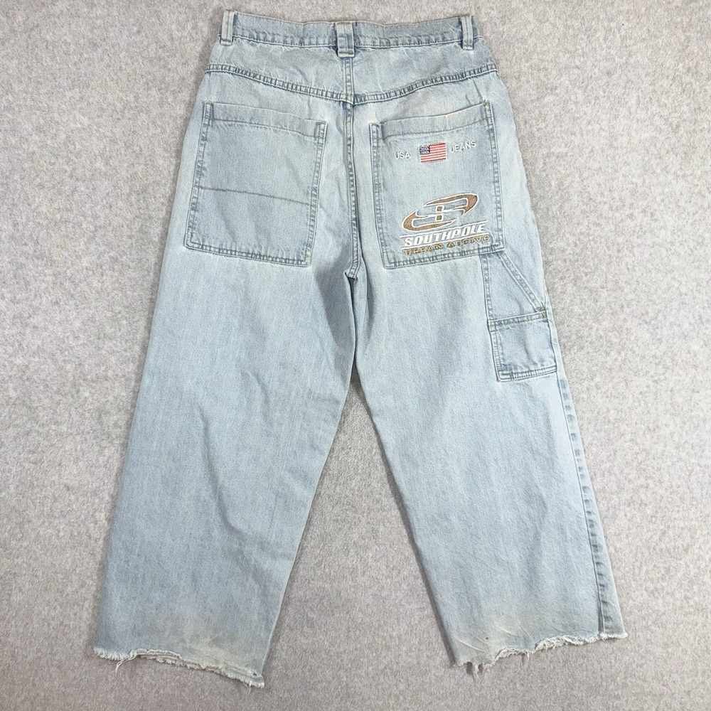 Southpole Urban Active Baggy Wide Leg Jeans 29x26 Light Wash Y2K Raw Hems USA